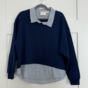 Anthropology Maeve Stripe Poplin Layered sweater